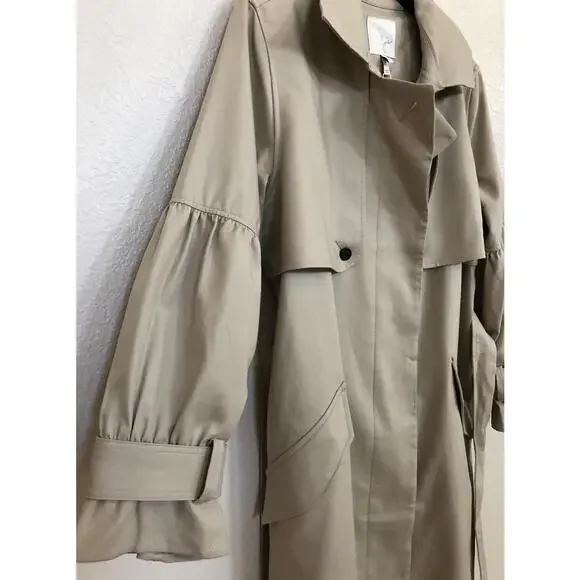 New Joie Alwena Trench Coat In KHAKI Size L Retail $398 - Picture 7 of 10